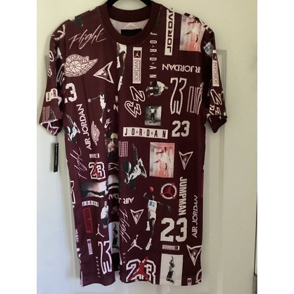 jordan All Over Print Short Sleeve Jersey Top Size: Medium Color: Burgundy - Picture 4 of 12